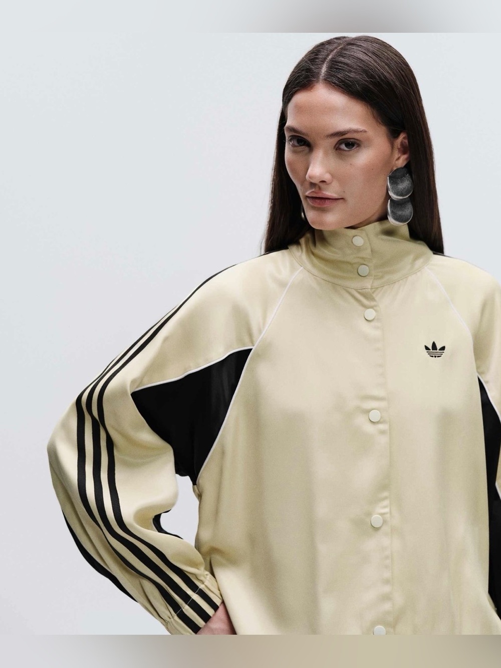 adidas Originals × ASOS oversized funnel neck track top in buttermilk satin